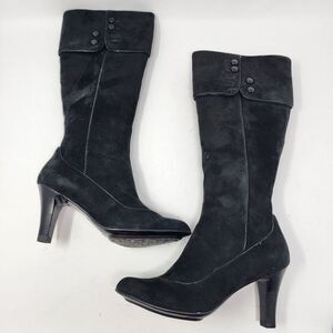 Sofft Lograno Black Suede Leather Knee‎ High Cuffed Boots Zip Button Size 5.5M